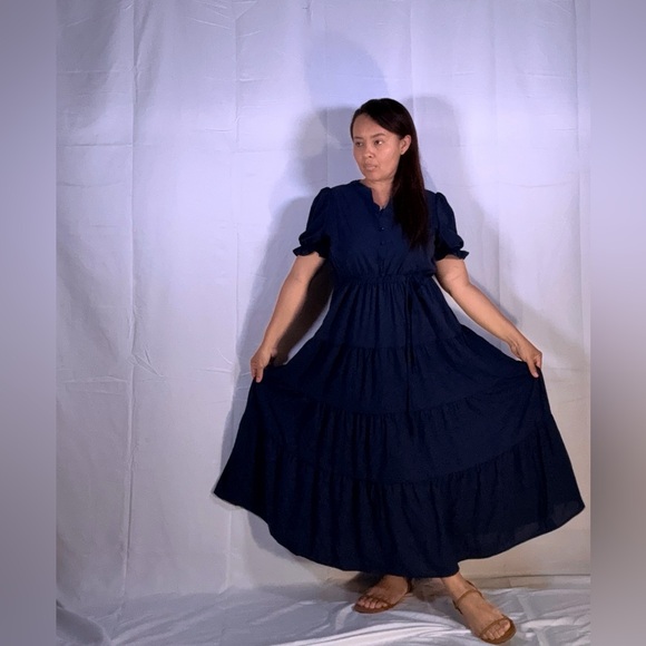 PrettyGarden Dresses & Skirts - Black Puff Sleeve Maxi Sundress with Mandarin Collar